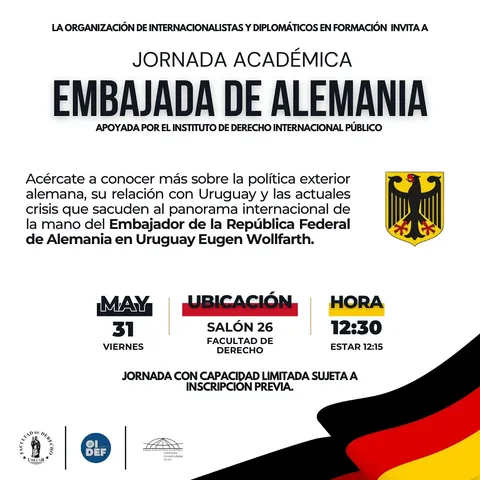 Afiche de la convocatoria: Conversatorio con el Embajador de Alemania, Eugen Wollfarth