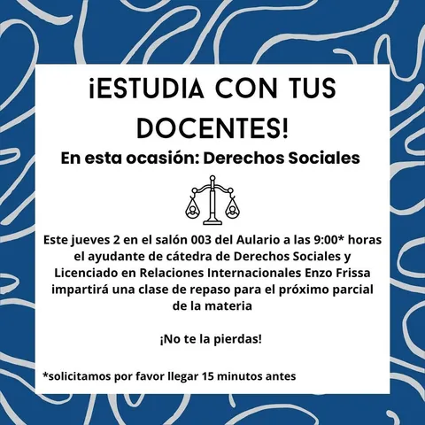 Afiche de la convocatoria: Sesión de estudio: Derechos Sociales